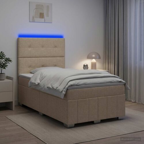 LED okvir za krevet s madracem Krem 120 x 190 cm Tkanina - Krem 120 x 190 cm Prošiveno gumbima Cijena