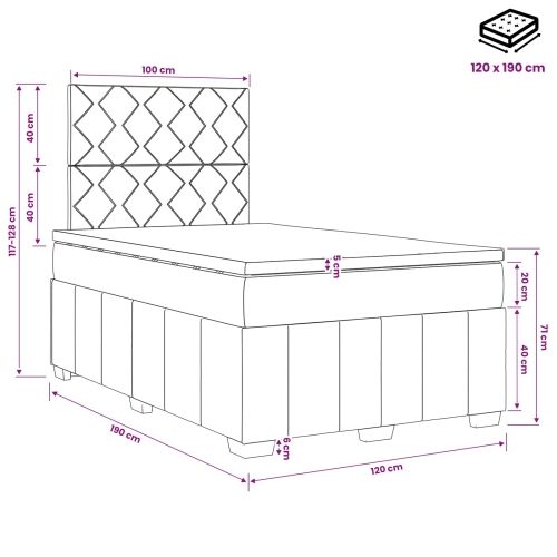 LED okvir za krevet s madracem Sivosmeđa 120 x 190 cm Tkanina - Sivosmeđa 120 x 190 cm Dizajn s rombovima Cijena