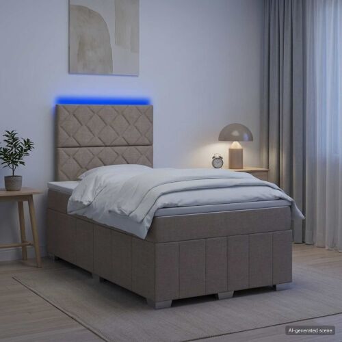 LED okvir za krevet s madracem Sivosmeđa 120 x 190 cm Tkanina - Sivosmeđa 120 x 190 cm Dizajn s rombovima Cijena