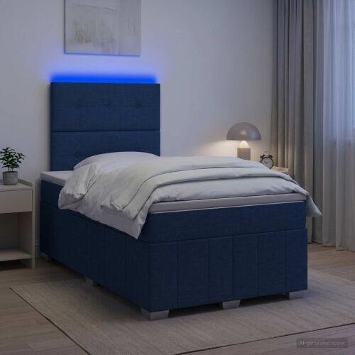 LED okvir za krevet s madracem Plava 120 x 200 cm Tkanina - Plava 120 x 200 cm Prošiveno gumbima Cijena