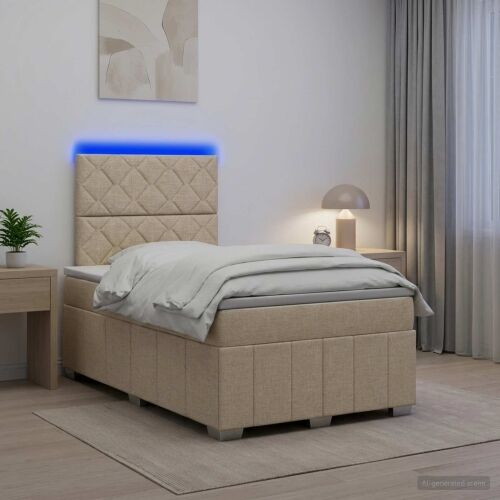 LED okvir za krevet s madracem Krem 120 x 200 cm Tkanina - Krem 120 x 200 cm Dizajn s rombovima Cijena