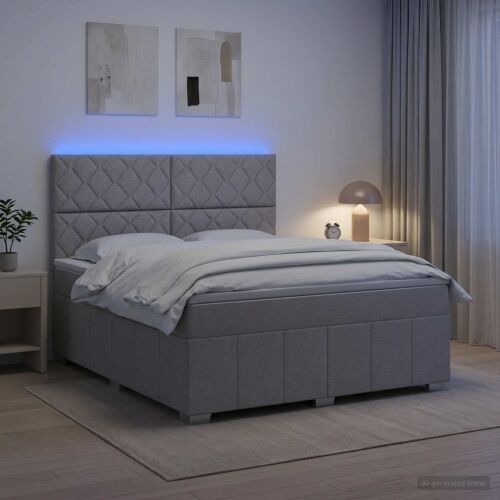 LED okvir za krevet s madracem Svjetlosiva 140 x 190 cm Tkanina - Svjetlosiva 140 x 190 cm Dizajn s rombovima Cijena