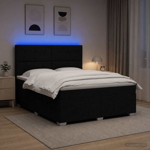 LED okvir za krevet s madracem Crna 140 x 200 cm Tkanina - Crna 140 x 200 cm Prošiveno gumbima Cijena