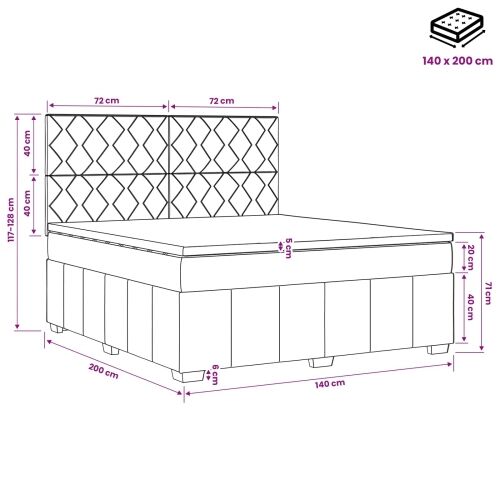 LED okvir za krevet s madracem Svjetlosiva 140 x 200 cm Tkanina - Svjetlosiva 140 x 200 cm Dizajn s rombovima Cijena