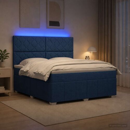 LED okvir za krevet s madracem Plava 140 x 200 cm Tkanina - Plava 140 x 200 cm Dizajn s rombovima Cijena