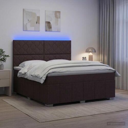 LED okvir za krevet s madracem Tamno smeđa 160 x 200 cm Tkanina - Tamno smeđa 160 x 200 cm Dizajn s rombovima Cijena