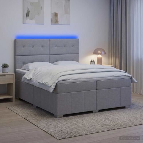 LED okvir za krevet s madracem Svjetlosiva 200 x 200 cm Tkanina - Svjetlosiva 200 x 200 cm Prošiveno gumbima Cijena