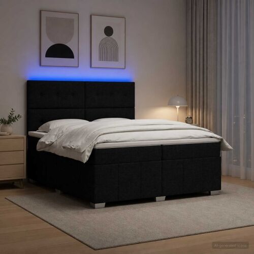 LED okvir za krevet s madracem Crna 200 x 200 cm Tkanina - Crna 200 x 200 cm Prošiveno gumbima Cijena