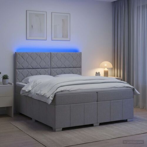 LED okvir za krevet s madracem Svjetlosiva 200 x 200 cm Tkanina - Svjetlosiva 200 x 200 cm Dizajn s rombovima Cijena
