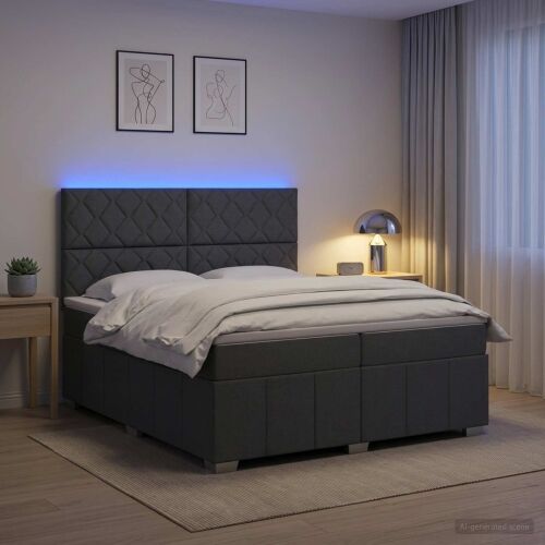 LED okvir za krevet s madracem Tamnosiva 200 x 200 cm Tkanina - Tamnosiva 200 x 200 cm Dizajn s rombovima Cijena