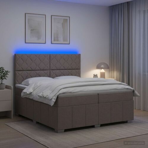 LED okvir za krevet s madracem Sivosmeđa 200 x 200 cm Tkanina - Sivosmeđa 200 x 200 cm Dizajn s rombovima Cijena