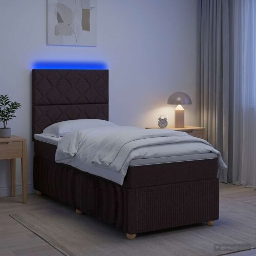 LED okvir za krevet s madracem Tamno smeđa 90 x 200 cm Tkanina - Tamno smeđa 90 x 200 cm Dizajn s rombovima Cijena
