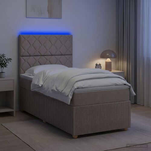 LED okvir za krevet s madracem Sivosmeđa 90 x 200 cm Tkanina - Sivosmeđa 90 x 200 cm Dizajn s rombovima Cijena