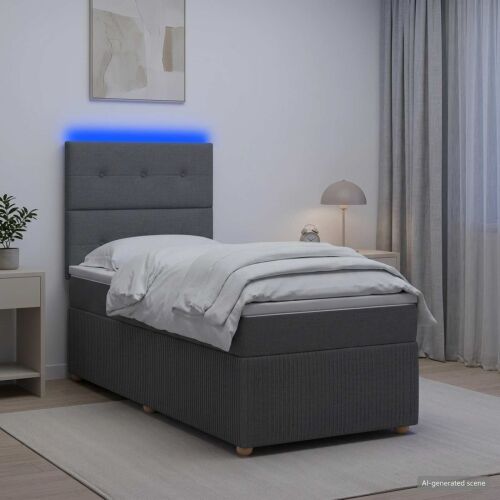 LED okvir za krevet s madracem Tamnosiva 100 x 200 cm Tkanina - Tamnosiva 100 x 200 cm Prošiveno gumbima Cijena