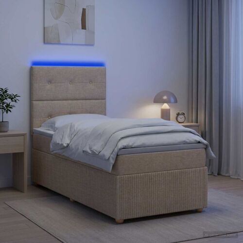 LED okvir za krevet s madracem Krem 100 x 200 cm Tkanina - Krem 100 x 200 cm Prošiveno gumbima Cijena