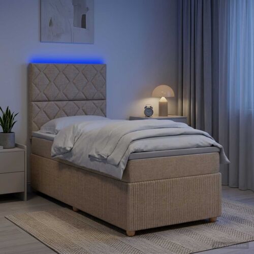 LED okvir za krevet s madracem Krem 100 x 200 cm Tkanina - Krem 100 x 200 cm Dizajn s rombovima Cijena