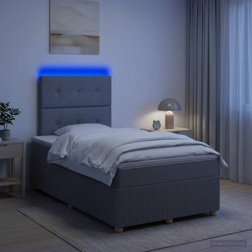 LED okvir za krevet s madracem Svjetlosiva 120 x 190 cm Tkanina - Svjetlosiva 120 x 190 cm Prošiveno gumbima Cijena