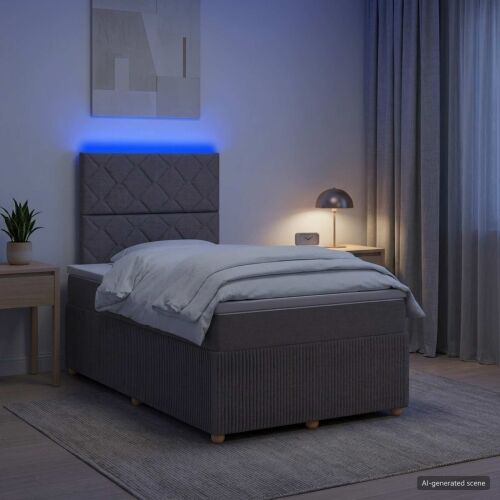LED okvir za krevet s madracem Sivosmeđa 120 x 190 cm Tkanina - Sivosmeđa 120 x 190 cm Dizajn s rombovima Cijena