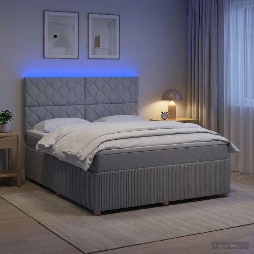 LED okvir za krevet s madracem Svjetlosiva 160 x 200 cm Tkanina - Svjetlosiva 160 x 200 cm Dizajn s rombovima Cijena