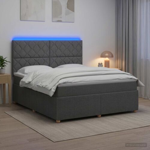 LED okvir za krevet s madracem Tamnosiva 180 x 200 cm Tkanina - Tamnosiva 180 x 200 cm Dizajn s rombovima Cijena