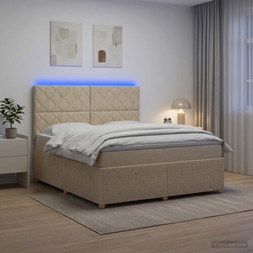LED okvir za krevet s madracem Krem 180 x 200 cm Tkanina - Krem 180 x 200 cm Dizajn s rombovima Cijena