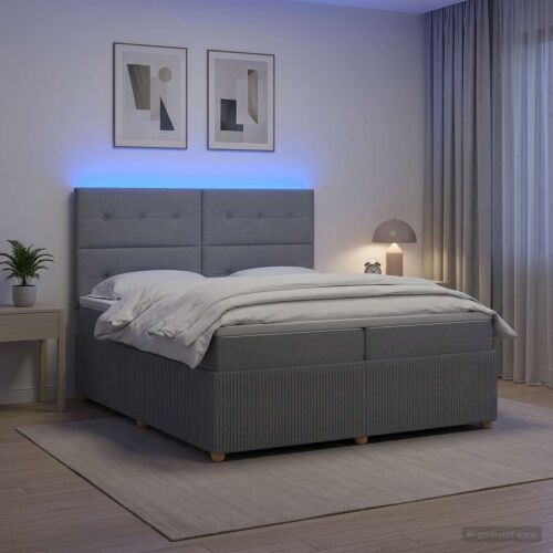 LED okvir za krevet s madracem Svjetlosiva 200 x 200 cm Tkanina - Svjetlosiva 200 x 200 cm Prošiveno gumbima Cijena