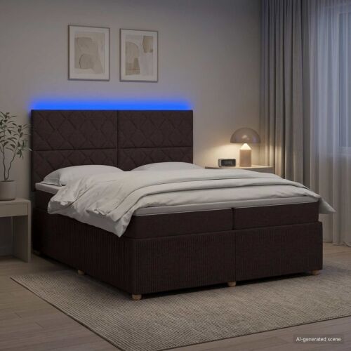 LED okvir za krevet s madracem Tamno smeđa 200 x 200 cm Tkanina - Tamno smeđa 200 x 200 cm Dizajn s rombovima Cijena