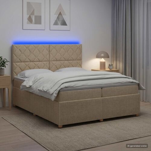 LED okvir za krevet s madracem Krem 200 x 200 cm Tkanina - Krem 200 x 200 cm Dizajn s rombovima Cijena