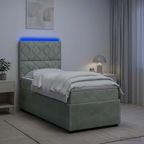 LED okvir za krevet s madracem Svjetlosiva 80 x 200 cm Baršun - Svjetlosiva 80 x 200 cm Dizajn s rombovima Cijena