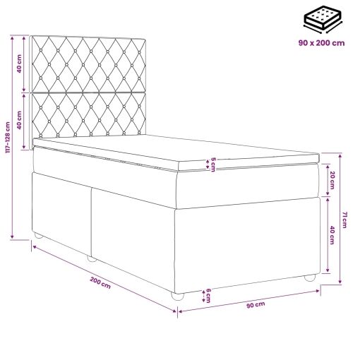 LED okvir za krevet s madracem Tamnosiva 90 x 200 cm Baršun - Tamnosiva 90 x 200 cm Kristal s dugmadima Cijena