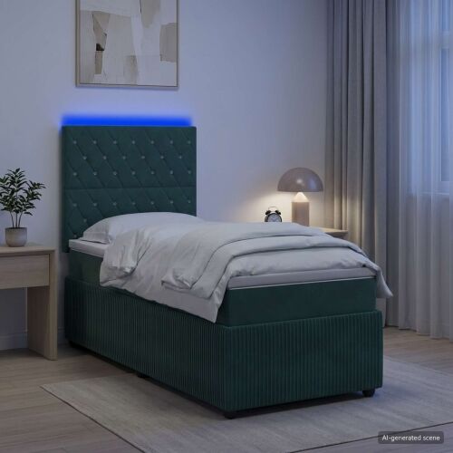 LED okvir za krevet s madracem Tamnozelena 90 x 200 cm Baršun - Tamnozelena 90 x 200 cm Kristal s dugmadima Cijena