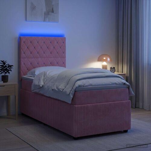 LED okvir za krevet s madracem Ružičasta 90 x 200 cm Baršun - Ružičasta 90 x 200 cm Kristal s dugmadima Cijena