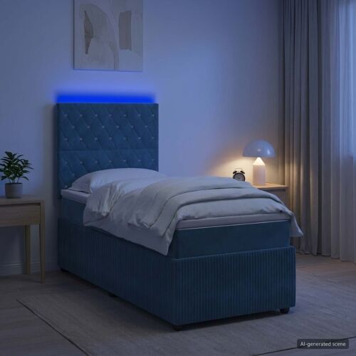LED okvir za krevet s madracem Plava 100 x 200 cm Baršun - Plava 100 x 200 cm Kristal s dugmadima Cijena