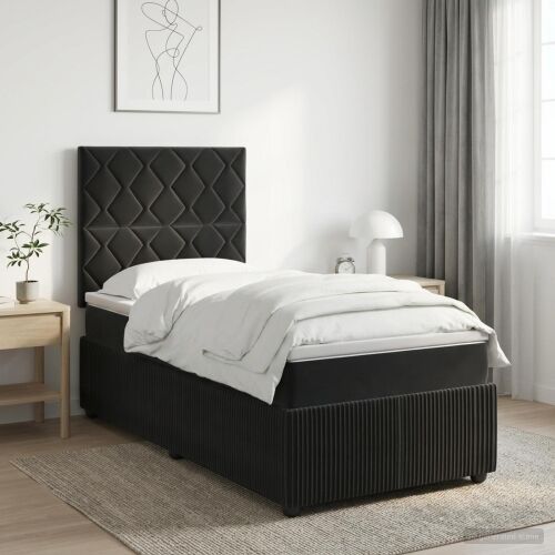 LED okvir za krevet s madracem Crna 100 x 200 cm Baršun - Crna 100 x 200 cm Dizajn s rombovima Cijena
