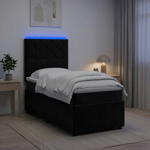 LED okvir za krevet s madracem Crna 100 x 200 cm Baršun - Crna 100 x 200 cm Dizajn s rombovima Cijena