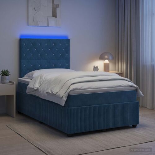 LED okvir za krevet s madracem Plava 120 x 190 cm Baršun - Plava 120 x 190 cm Kristal s dugmadima Cijena