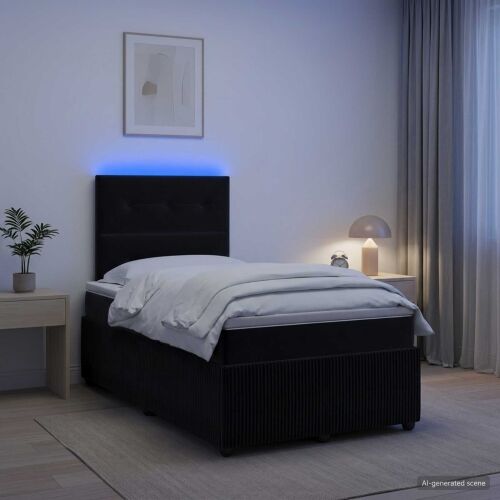 LED okvir za krevet s madracem Crna 120 x 190 cm Baršun - Crna 120 x 190 cm Prošiveno gumbima Cijena