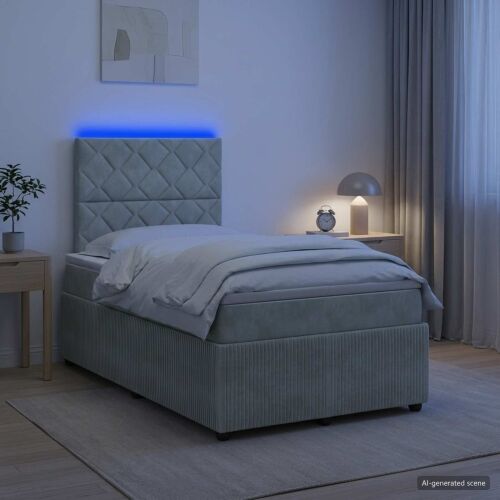 LED okvir za krevet s madracem Svjetlosiva 120 x 200 cm Baršun - Svjetlosiva 120 x 200 cm Dizajn s rombovima Cijena