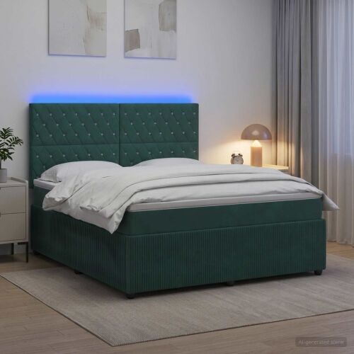 LED okvir za krevet s madracem Tamnozelena 140 x 190 cm Baršun - Tamnozelena 140 x 190 cm Kristal s dugmadima Cijena