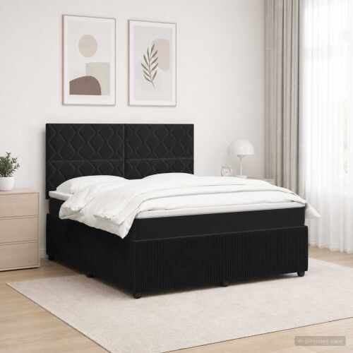 LED okvir za krevet s madracem Crna 140 x 200 cm Baršun - Crna 140 x 200 cm Dizajn s rombovima Cijena