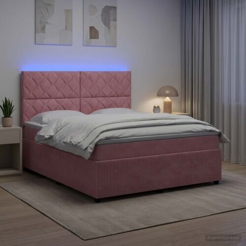 LED okvir za krevet s madracem Ružičasta 140 x 200 cm Baršun - Ružičasta 140 x 200 cm Dizajn s rombovima Cijena