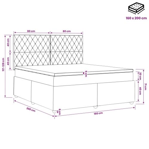 LED okvir za krevet s madracem Crna 160 x 200 cm Baršun - Crna 160 x 200 cm Kristal s dugmadima Cijena