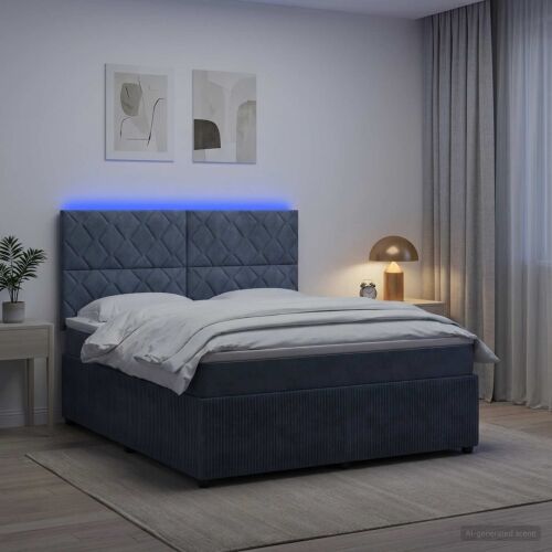 LED okvir za krevet s madracem Tamnosiva 160 x 200 cm Baršun - Tamnosiva 160 x 200 cm Dizajn s rombovima Cijena