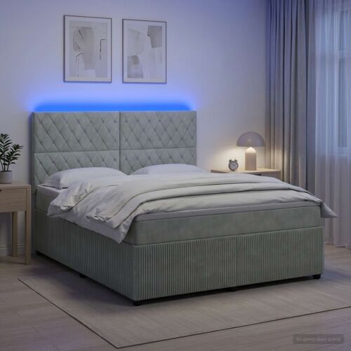 LED okvir za krevet s madracem Svjetlosiva 180 x 200 cm Baršun - Svjetlosiva 180 x 200 cm Kristal s dugmadima Cijena