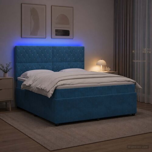 LED okvir za krevet s madracem Plava 180 x 200 cm Baršun - Plava 180 x 200 cm Kristal s dugmadima Cijena