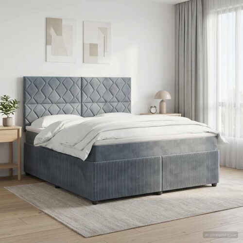 LED okvir za krevet s madracem Tamnosiva 180 x 200 cm Baršun - Tamnosiva 180 x 200 cm Dizajn s rombovima Cijena