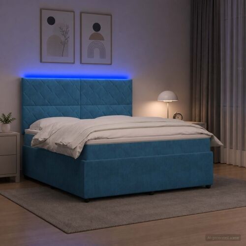 LED okvir za krevet s madracem Plava 180 x 200 cm Baršun - Plava 180 x 200 cm Dizajn s rombovima Cijena