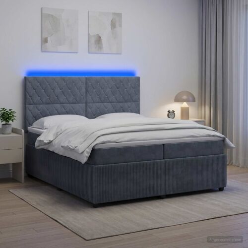 LED okvir za krevet s madracem Tamnosiva 200 x 200 cm Baršun - Tamnosiva 200 x 200 cm Kristal s dugmadima Cijena