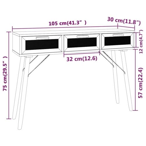 Konzolni stol smeđi 105x30x75 cm od borovine i prirodnog ratana - Smeđa 1 Smeđa Cijena