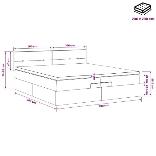 Podesivi krevet s madracem Plava 200 x 200 cm Tkanina - Plava 200 x 200 cm Prošiveno gumbima Cijena